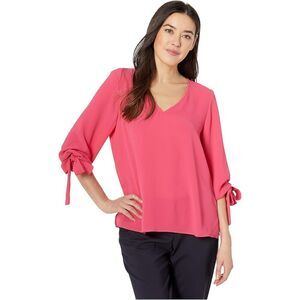 CeCe Tie Sleeve Blouse Womens Large Pink V-Neck Pullover Top NWT $74